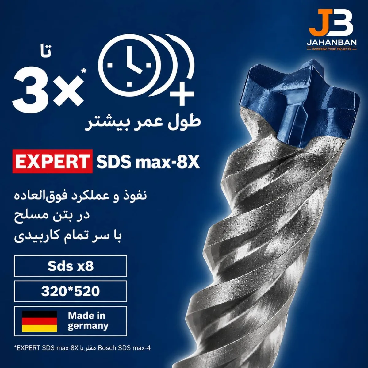 مته پنج شیار بوش مدل SDS-max-8X سایز 32×400×520